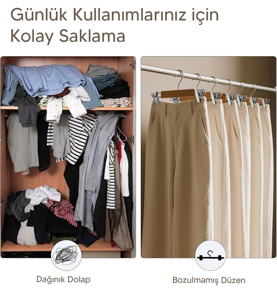 5 Adet Ahşap Pantolon & Etek Askısı