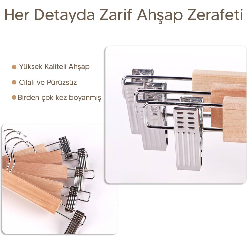 5 Adet Ahşap Pantolon & Etek Askısı