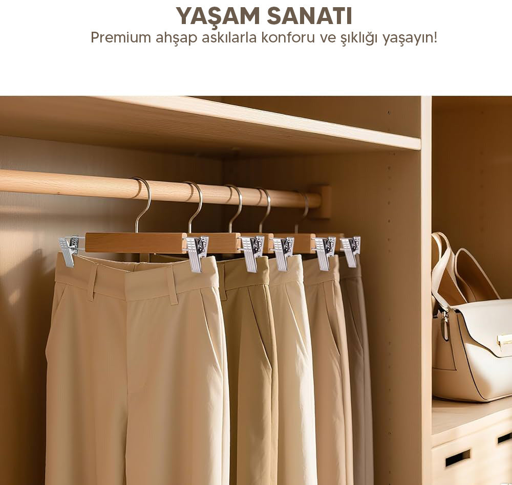 5 Adet Ahşap Pantolon & Etek Askısı