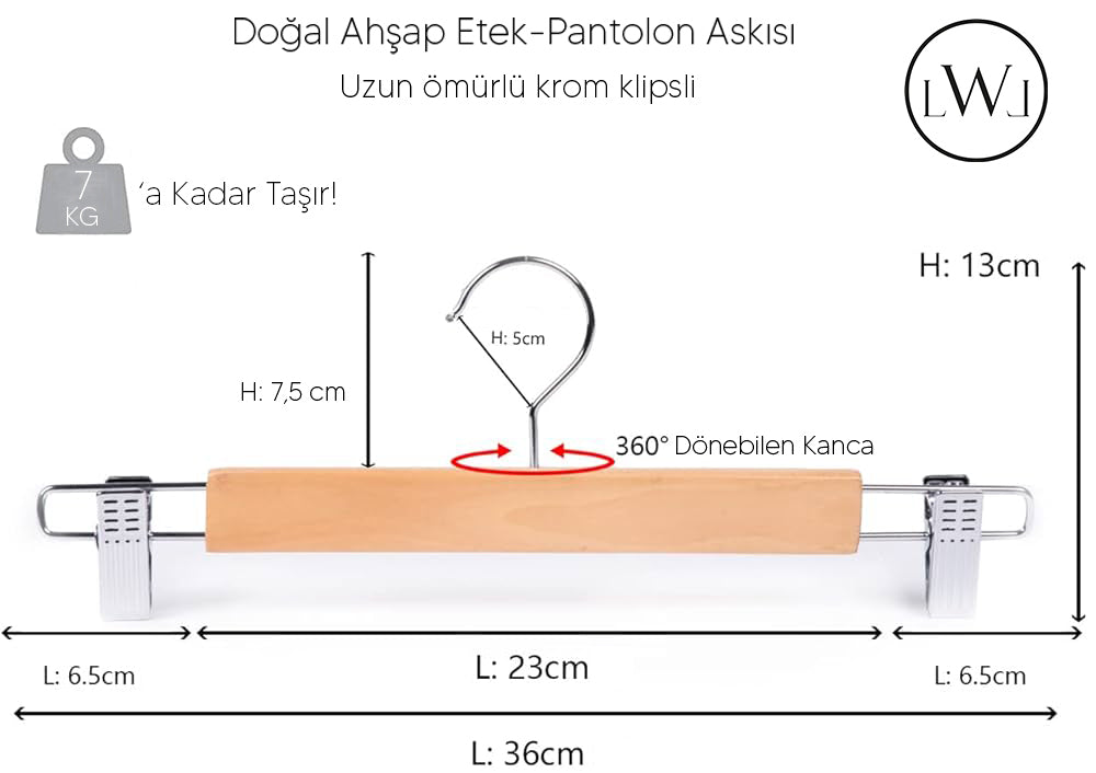 5 Adet Ahşap Pantolon & Etek Askısı