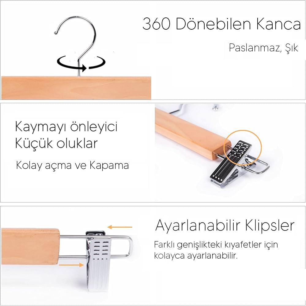 5 Adet Ahşap Pantolon & Etek Askısı
