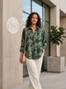 Satin Leaf Patterned Green Embossed Women's Shirt