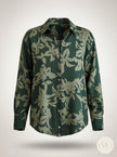 Satin Leaf Patterned Green Embossed Women's Shirt