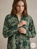Satin Leaf Patterned Green Embossed Women's Shirt