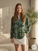 Satin Leaf Patterned Green Embossed Women's Shirt