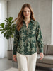 Satin Leaf Patterned Green Embossed Women's Shirt