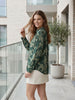 Satin Leaf Patterned Green Embossed Women's Shirt