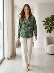 Satin Leaf Patterned Green Embossed Women's Shirt
