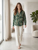 Satin Leaf Patterned Green Embossed Women's Shirt