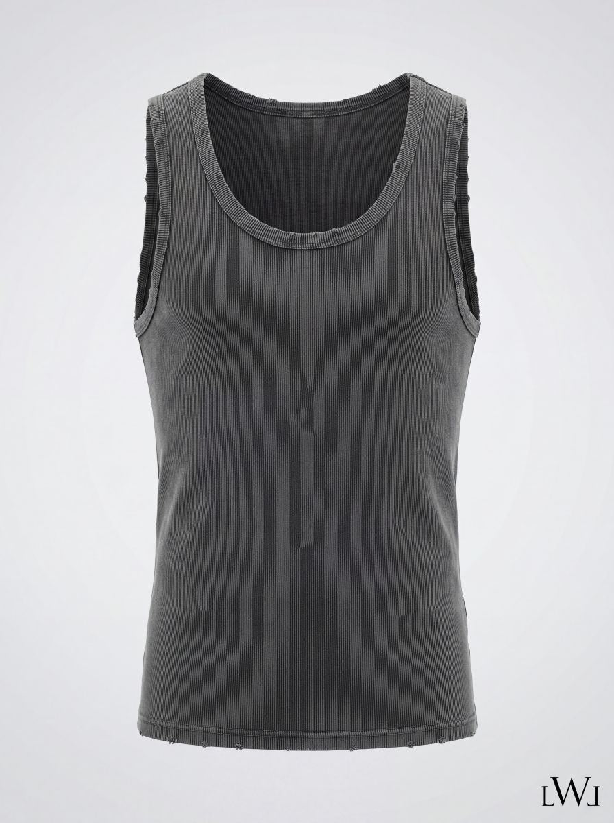 Yıkamalı Eskitmeli Tank Top Kaşkorse Atlet - Antrasit