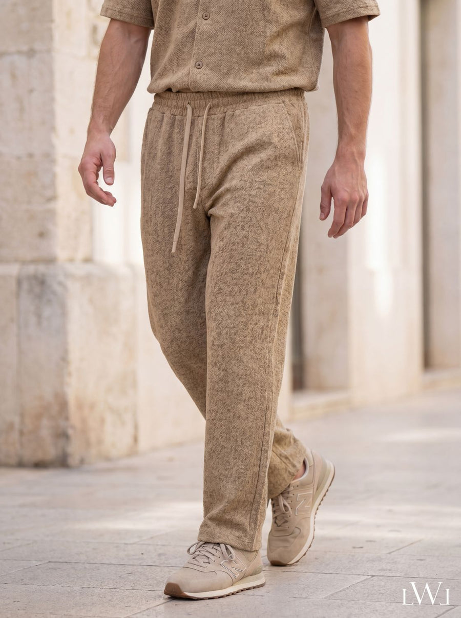 Erkek Dokulu Örme Jogger Pantolon - Beli Lastikli Düz Paça Rahat Kesim