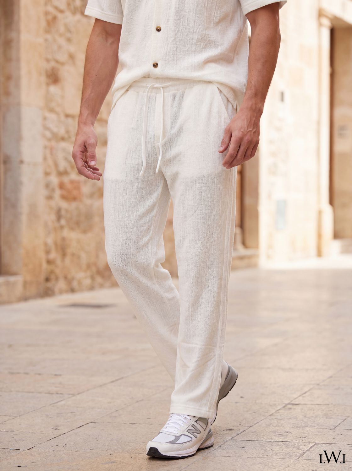 Erkek Dokulu Örme Jogger Pantolon - Beli Lastikli Düz Paça Rahat Kesim