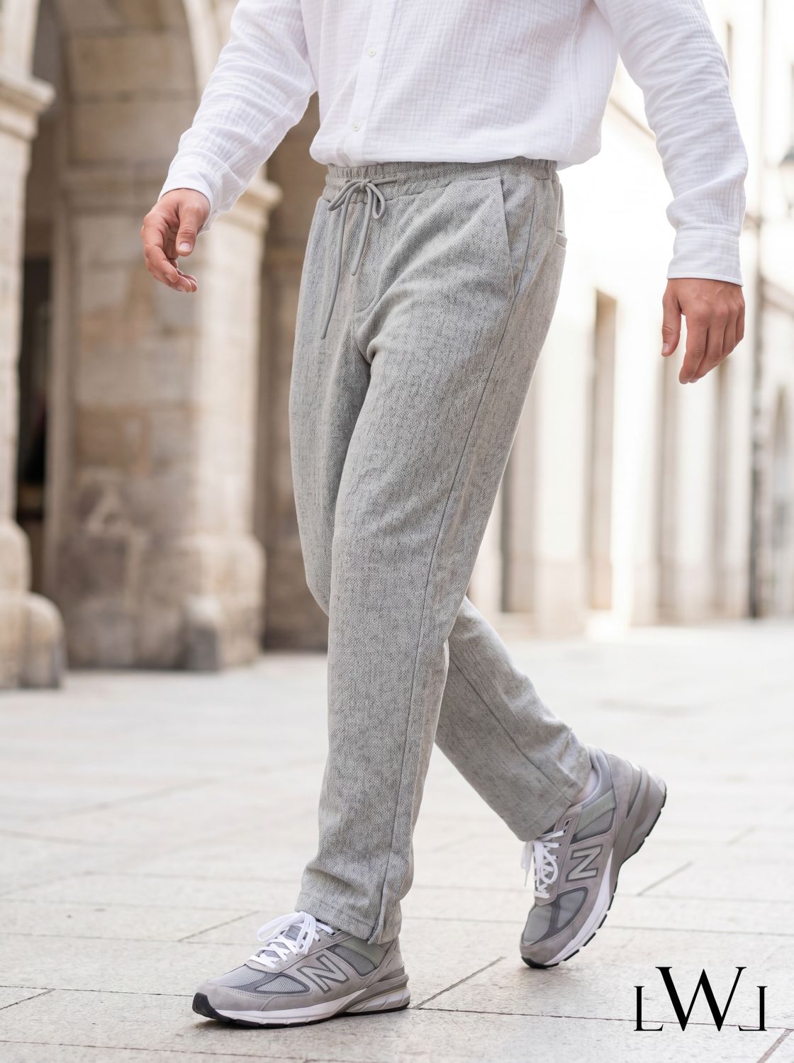 Erkek Dokulu Örme Jogger Pantolon - Beli Lastikli Düz Paça Rahat Kesim