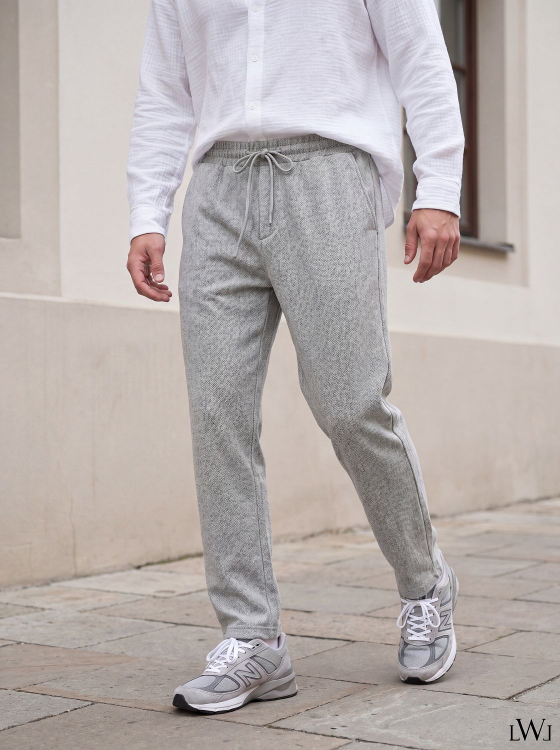 Erkek Dokulu Örme Jogger Pantolon - Beli Lastikli Düz Paça Rahat Kesim