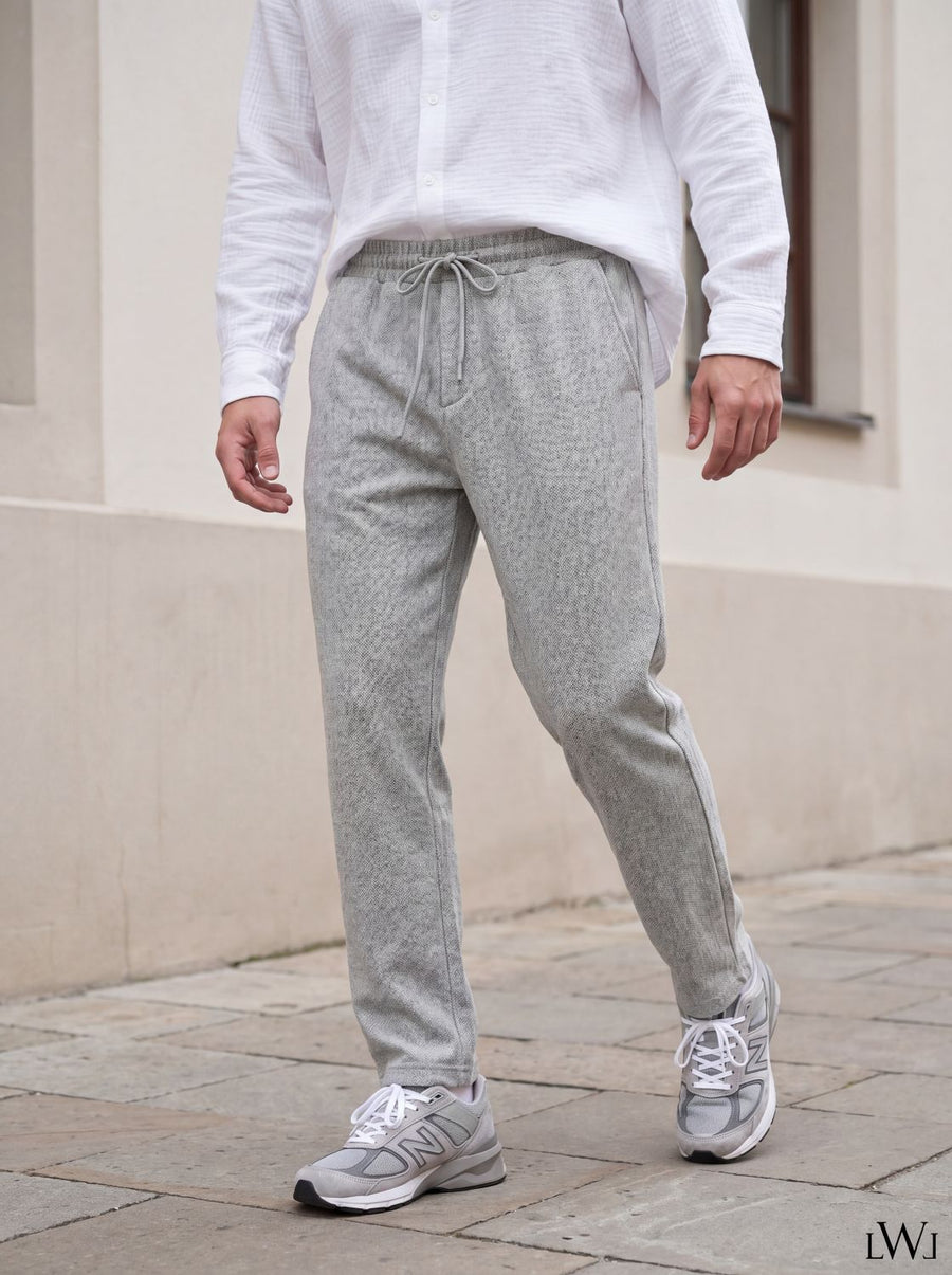 Erkek Dokulu Örme Jogger Pantolon - Beli Lastikli Düz Paça Rahat Kesim