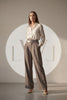 High Waist Pleated Belt Wide Leg Women's Fabric Trousers