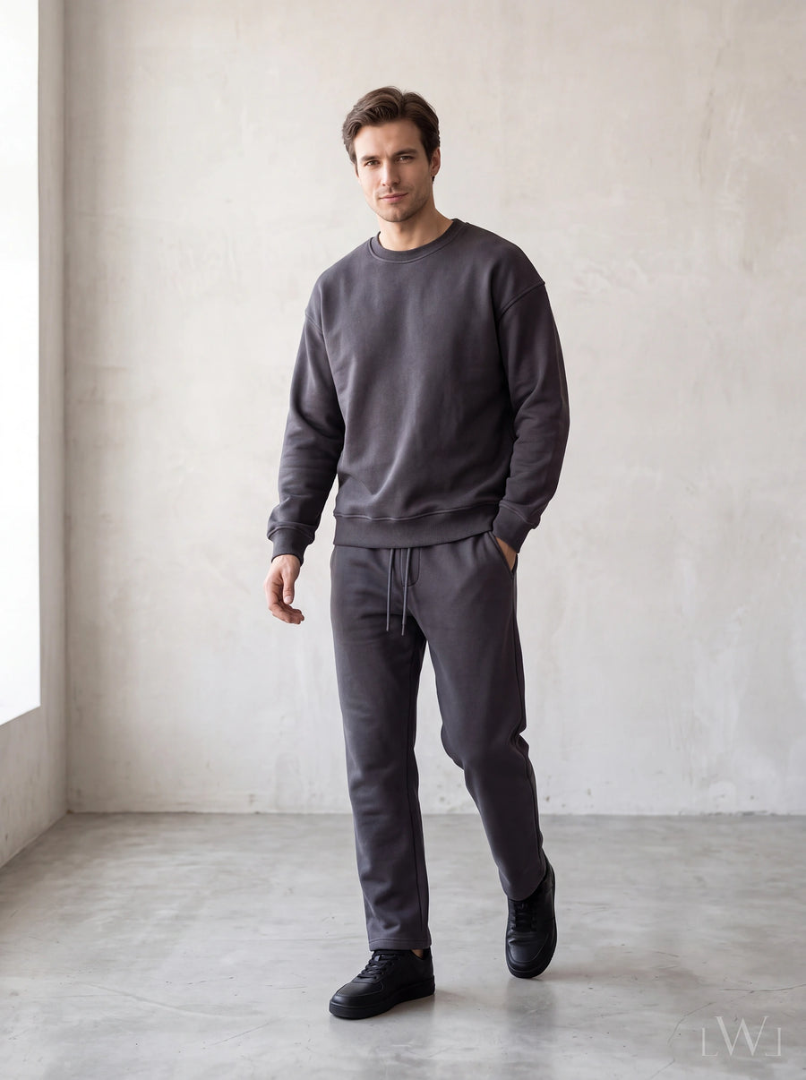 Erkek Bisiklet Yaka Şardonlu Sweatshirt - Pamuk Karışımlı Esnek Rahat Kesim