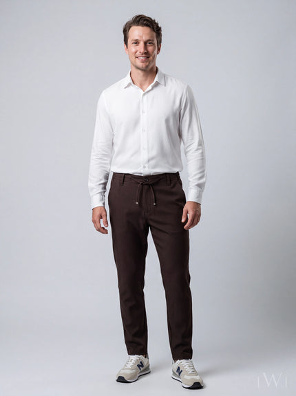 LWL Erkek Smart-Casual Jogger Pantolon - Esnek Slim Fit Kesim Acı Kahve - görsel 01